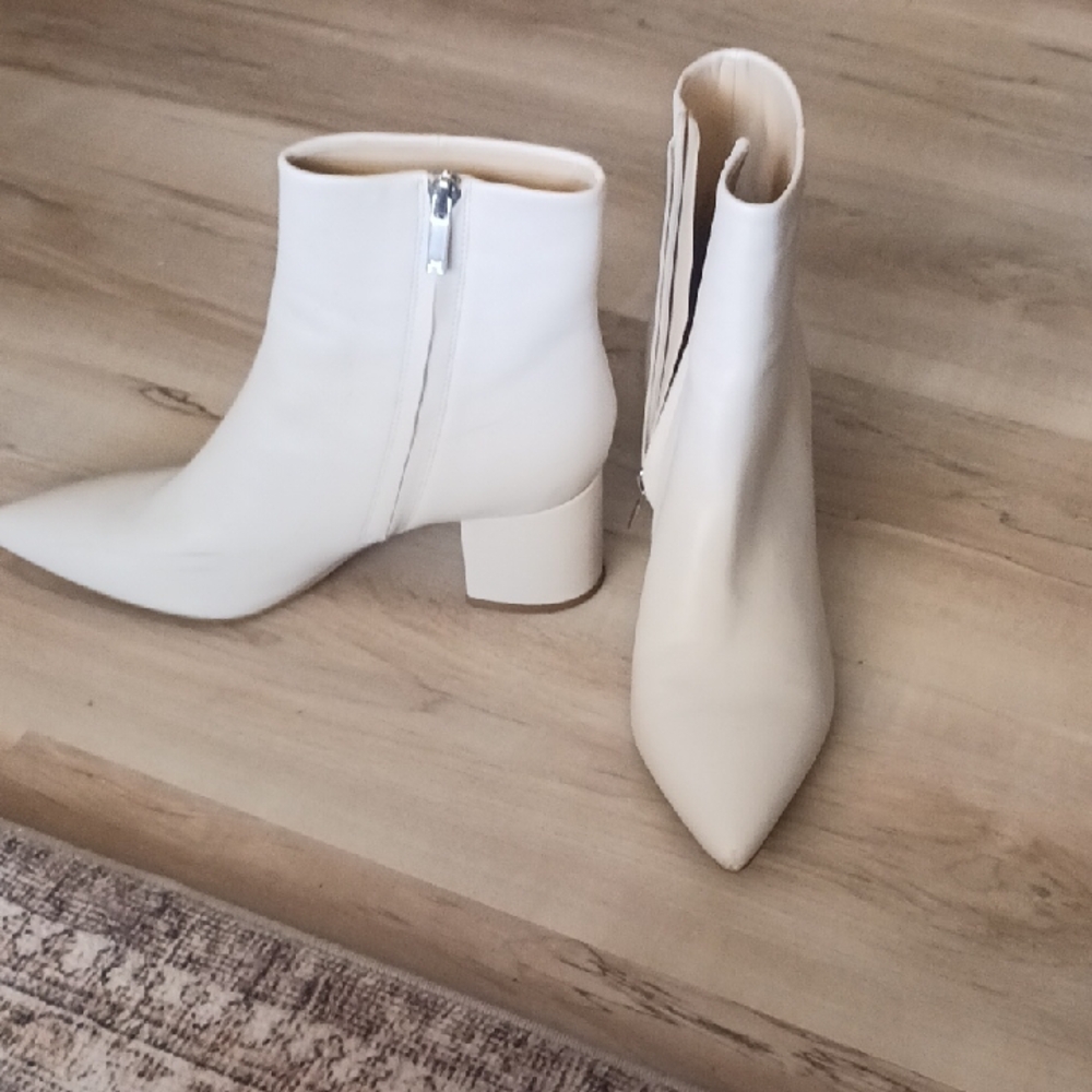 Marc Fisher Ivory Pointed Toe Ankle Boots with Side Zip
